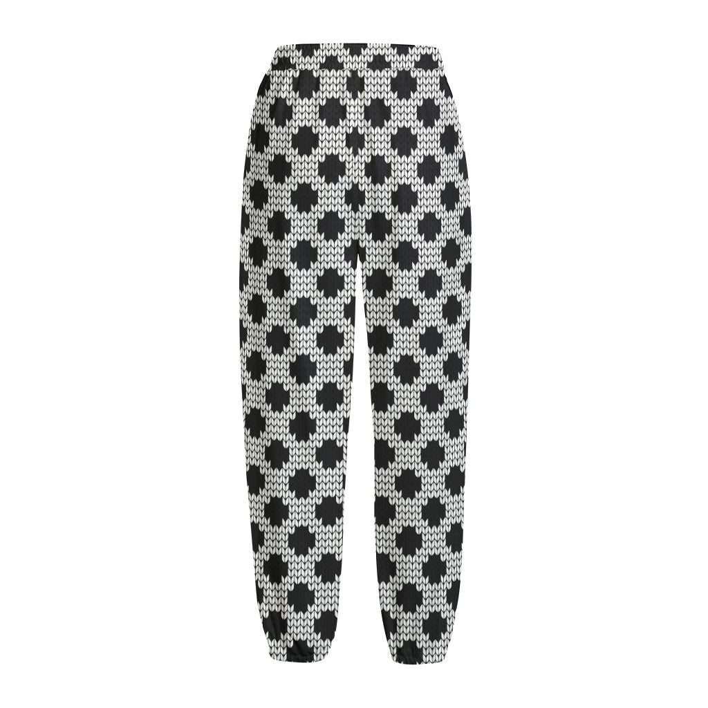 Polka Dot Knitted Pattern Print Fleece Lined Knit Pants