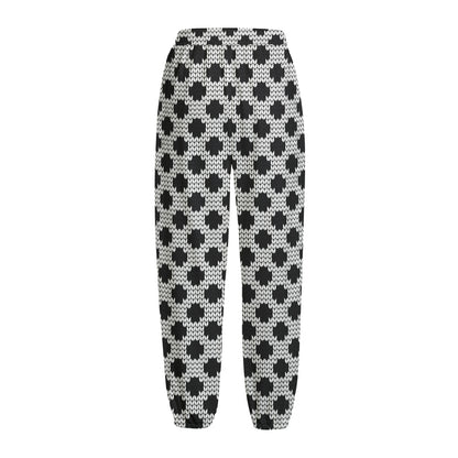 Polka Dot Knitted Pattern Print Fleece Lined Knit Pants