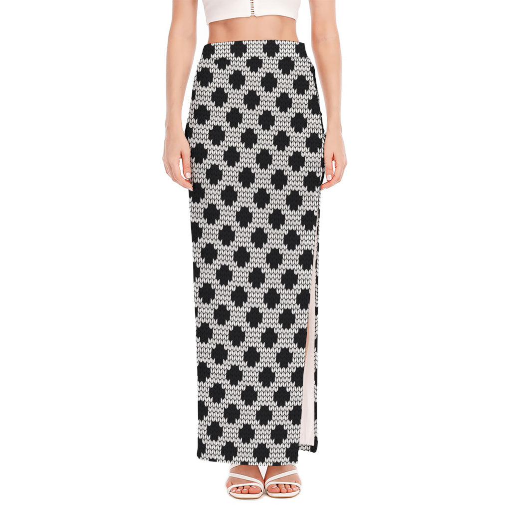 Polka Dot Knitted Pattern Print High Slit Maxi Skirt
