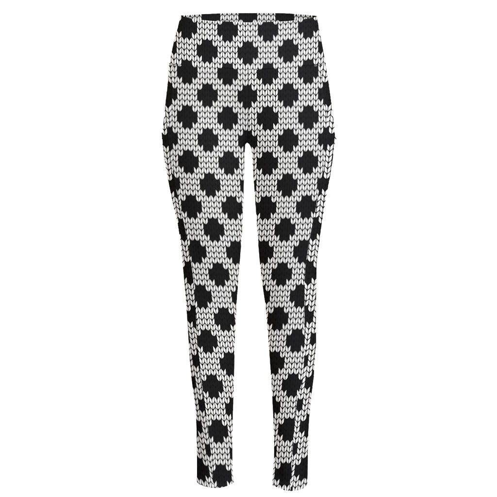Polka Dot Knitted Pattern Print High-Waisted Pocket Leggings