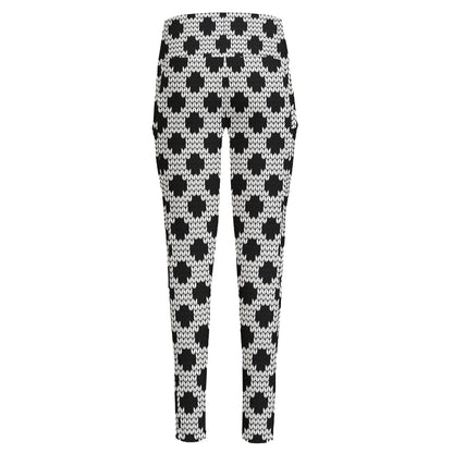 Polka Dot Knitted Pattern Print High-Waisted Pocket Leggings