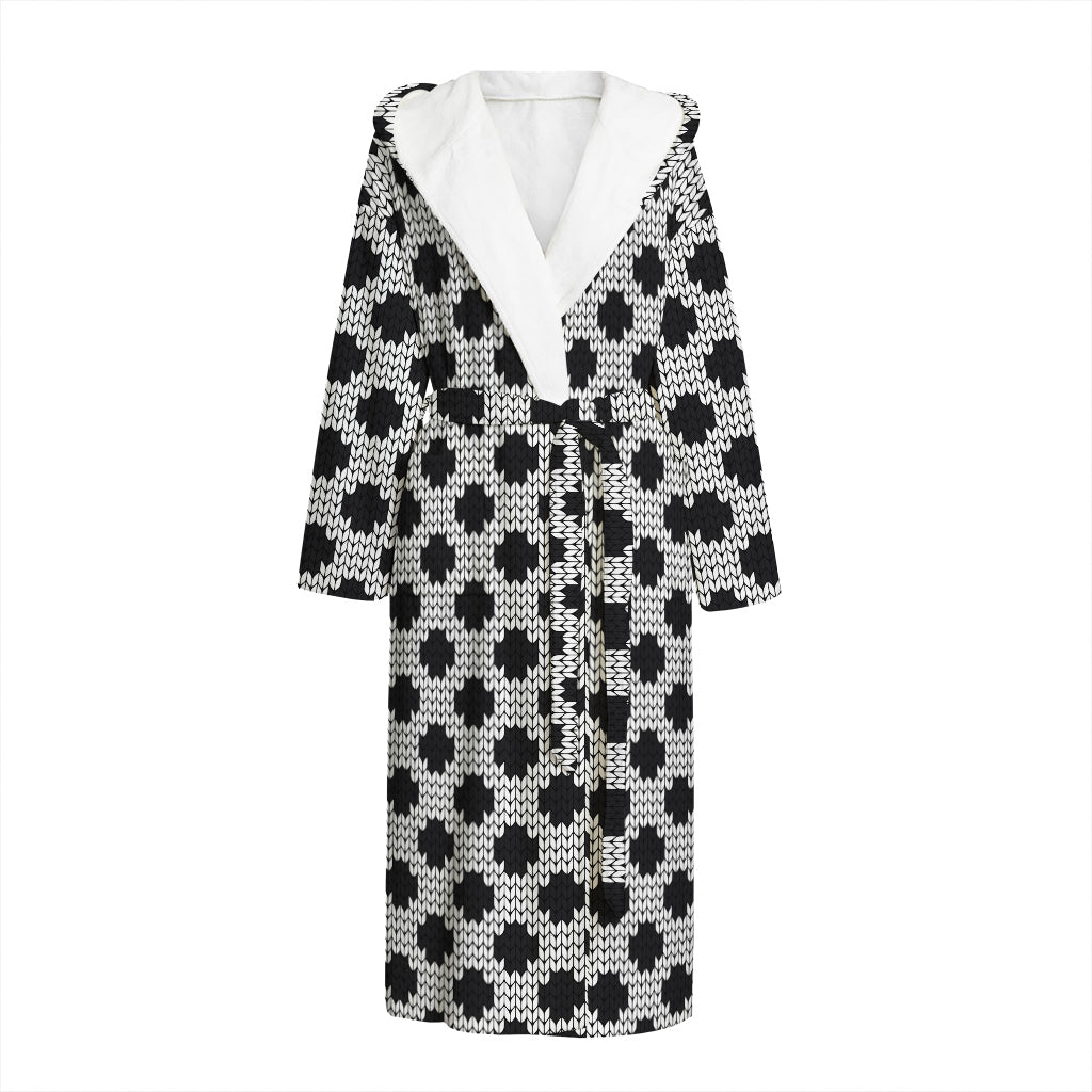 Polka Dot Knitted Pattern Print Hooded Bathrobe