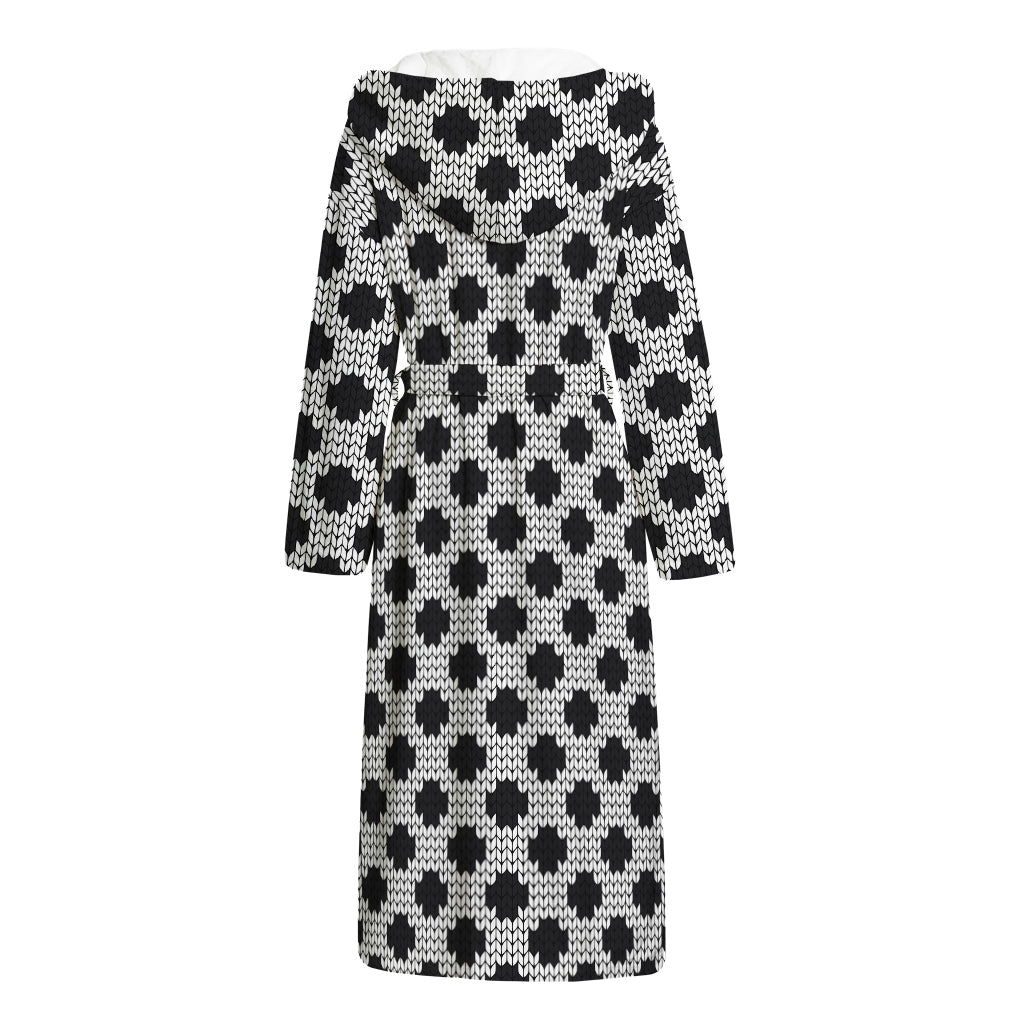 Polka Dot Knitted Pattern Print Hooded Bathrobe