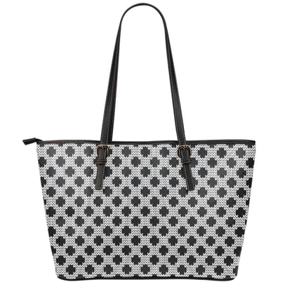 Polka Dot Knitted Pattern Print Leather Tote Bag