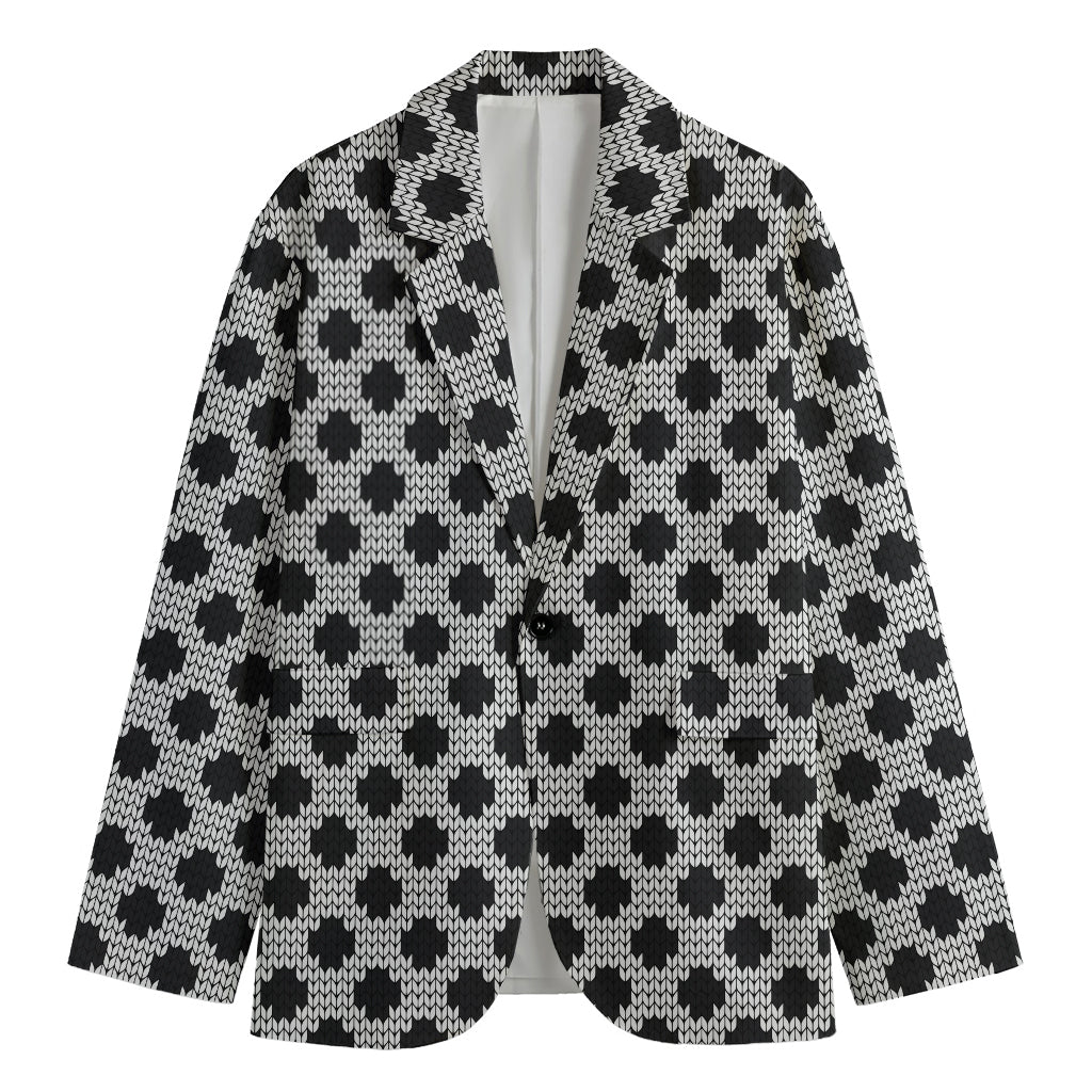 Polka Dot Knitted Pattern Print Men's Cotton Blazer