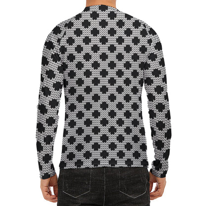 Polka Dot Knitted Pattern Print Men's Long Sleeve Rash Guard