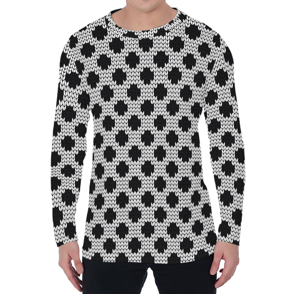 Polka Dot Knitted Pattern Print Men's Long Sleeve T-Shirt