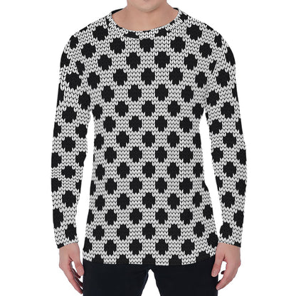 Polka Dot Knitted Pattern Print Men's Long Sleeve T-Shirt