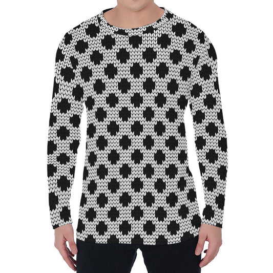 Polka Dot Knitted Pattern Print Men's Long Sleeve T-Shirt