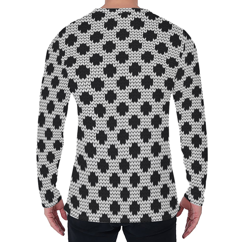 Polka Dot Knitted Pattern Print Men's Long Sleeve T-Shirt