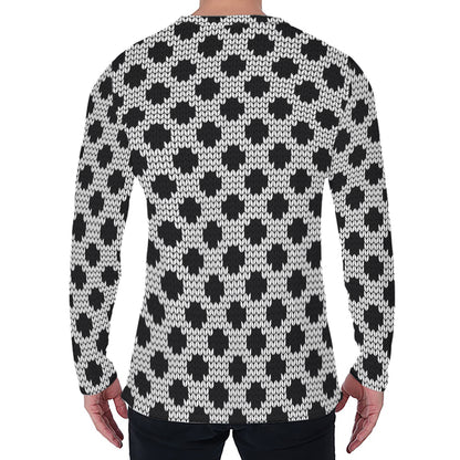Polka Dot Knitted Pattern Print Men's Long Sleeve T-Shirt
