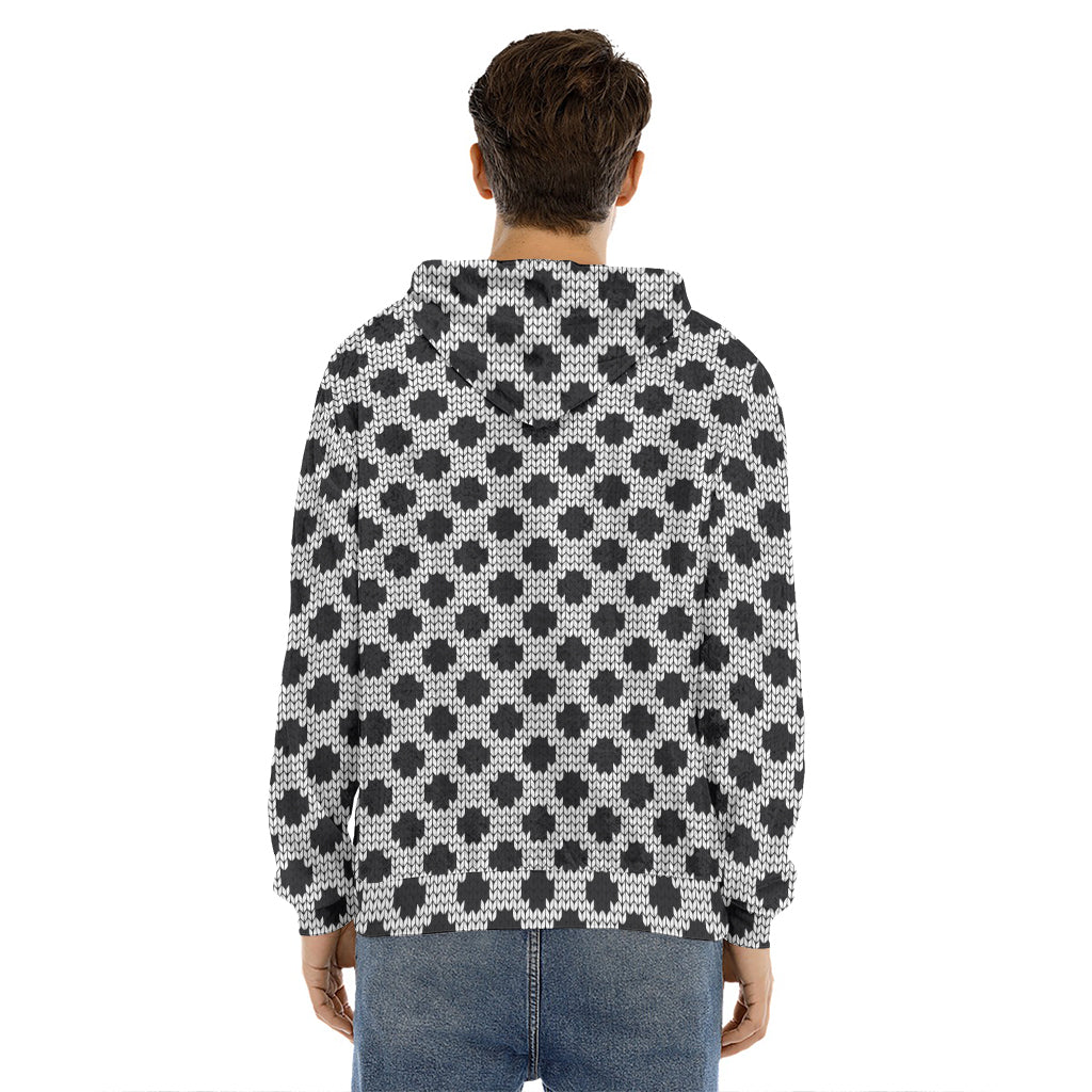 Polka Dot Knitted Pattern Print Men's Velvet Pullover Hoodie