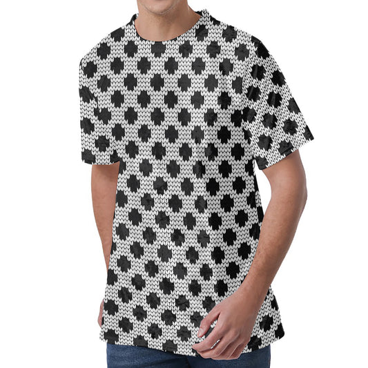 Polka Dot Knitted Pattern Print Men's Velvet T-Shirt
