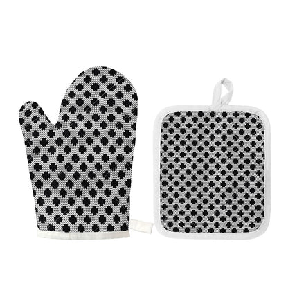 Polka Dot Knitted Pattern Print Oven Mitt And Pot Holder Set