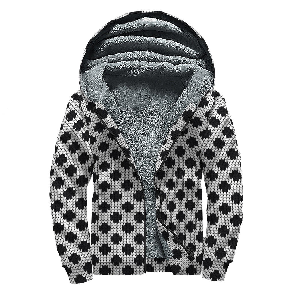 Polka Dot Knitted Pattern Print Sherpa Lined Zip Up Hoodie