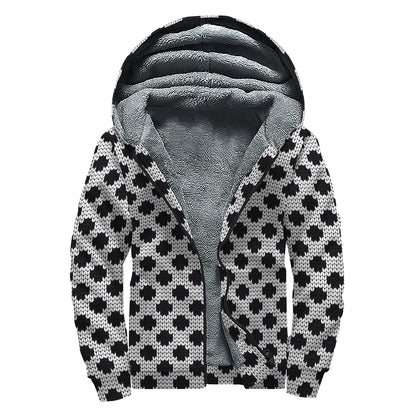 Polka Dot Knitted Pattern Print Sherpa Lined Zip Up Hoodie