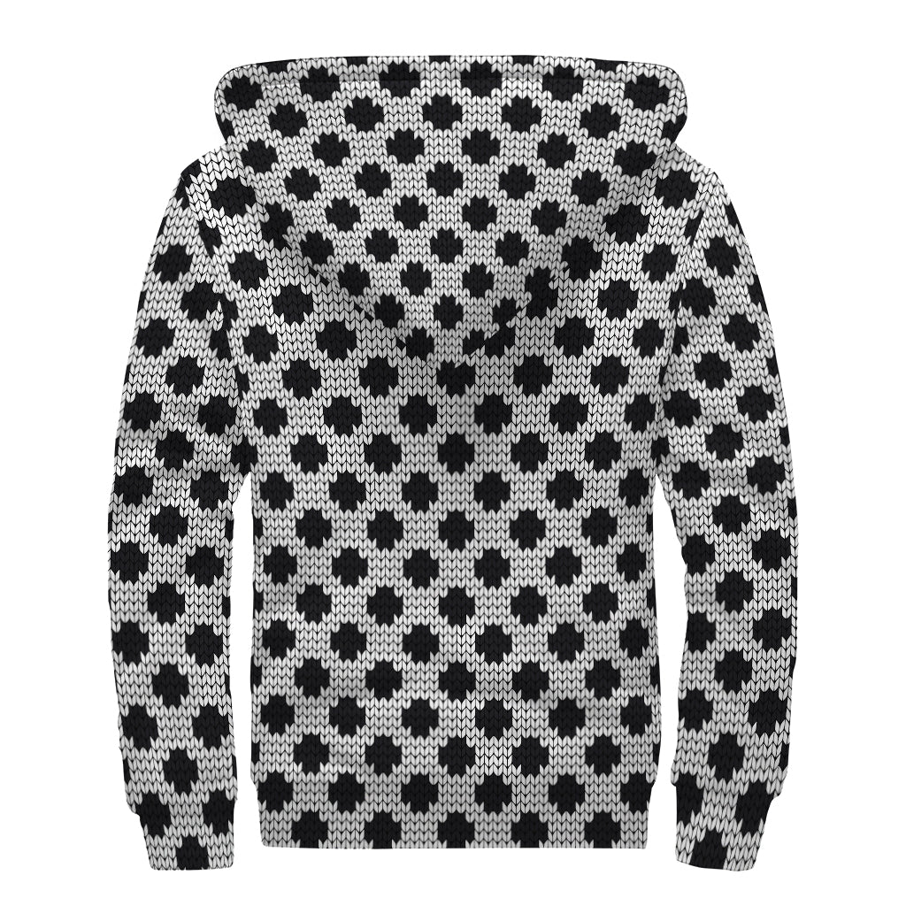 Polka Dot Knitted Pattern Print Sherpa Lined Zip Up Hoodie