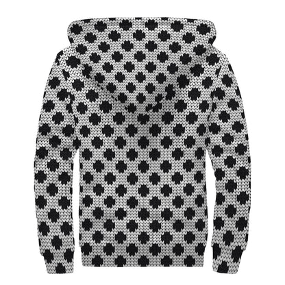 Polka Dot Knitted Pattern Print Sherpa Lined Zip Up Hoodie