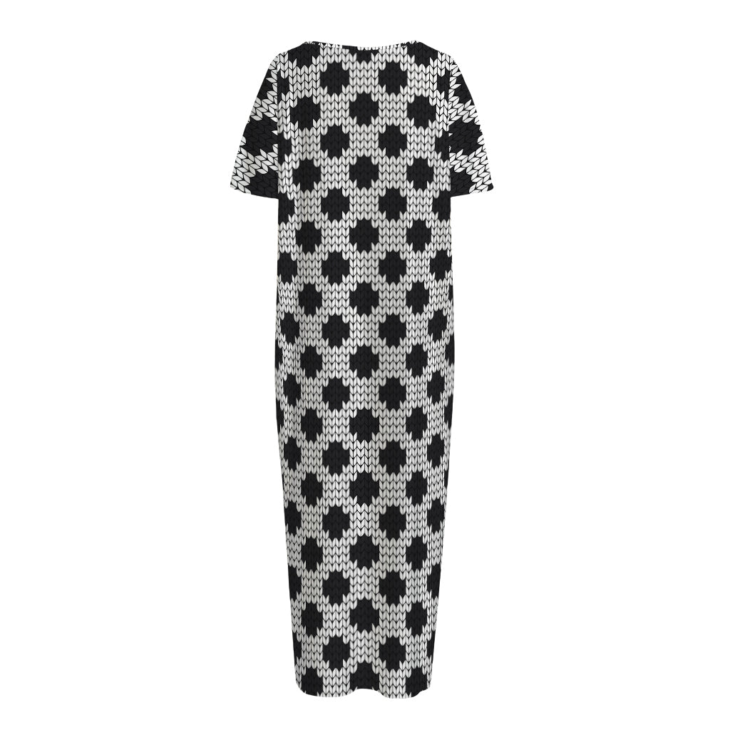 Polka Dot Knitted Pattern Print Short Sleeve Long Nightdress