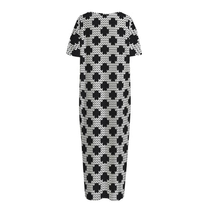 Polka Dot Knitted Pattern Print Short Sleeve Long Nightdress