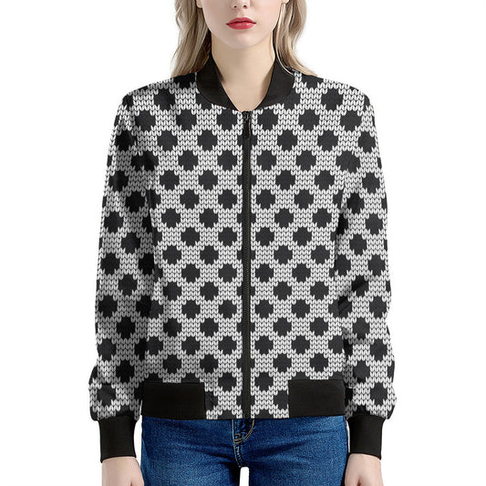 Polka Dot Knitted Pattern Print Women's Bomber Jacket