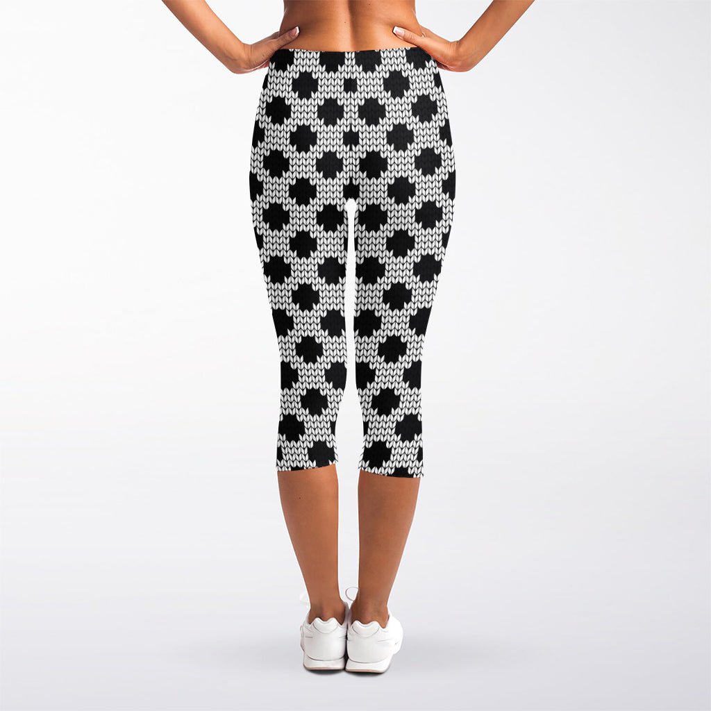 Polka Dot Knitted Pattern Print Women's Capri Leggings