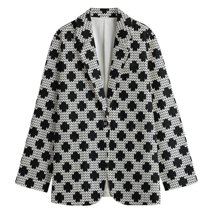 Polka Dot Knitted Pattern Print Women's Cotton Blazer