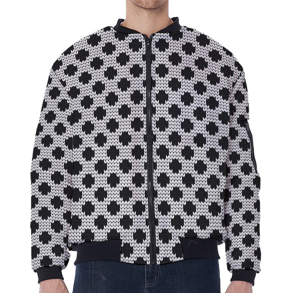 Polka Dot Knitted Pattern Print Zip Sleeve Bomber Jacket