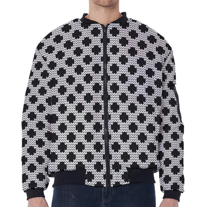 Polka Dot Knitted Pattern Print Zip Sleeve Bomber Jacket