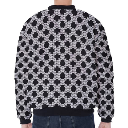 Polka Dot Knitted Pattern Print Zip Sleeve Bomber Jacket