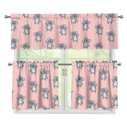 Polka Dot Koala Pattern Print 3 Piece Kitchen Curtains