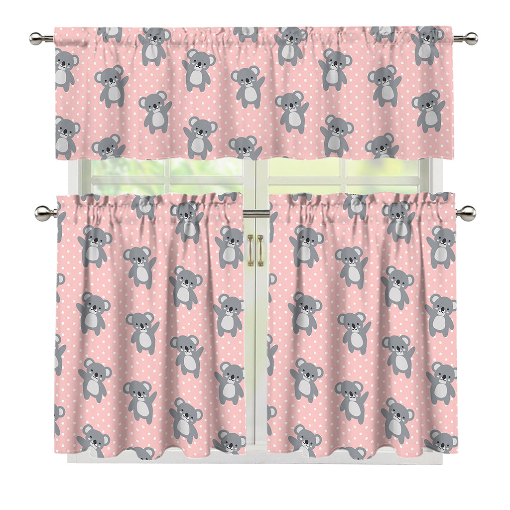 Polka Dot Koala Pattern Print 3 Piece Kitchen Curtains