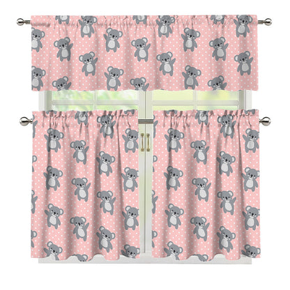 Polka Dot Koala Pattern Print 3 Piece Kitchen Curtains