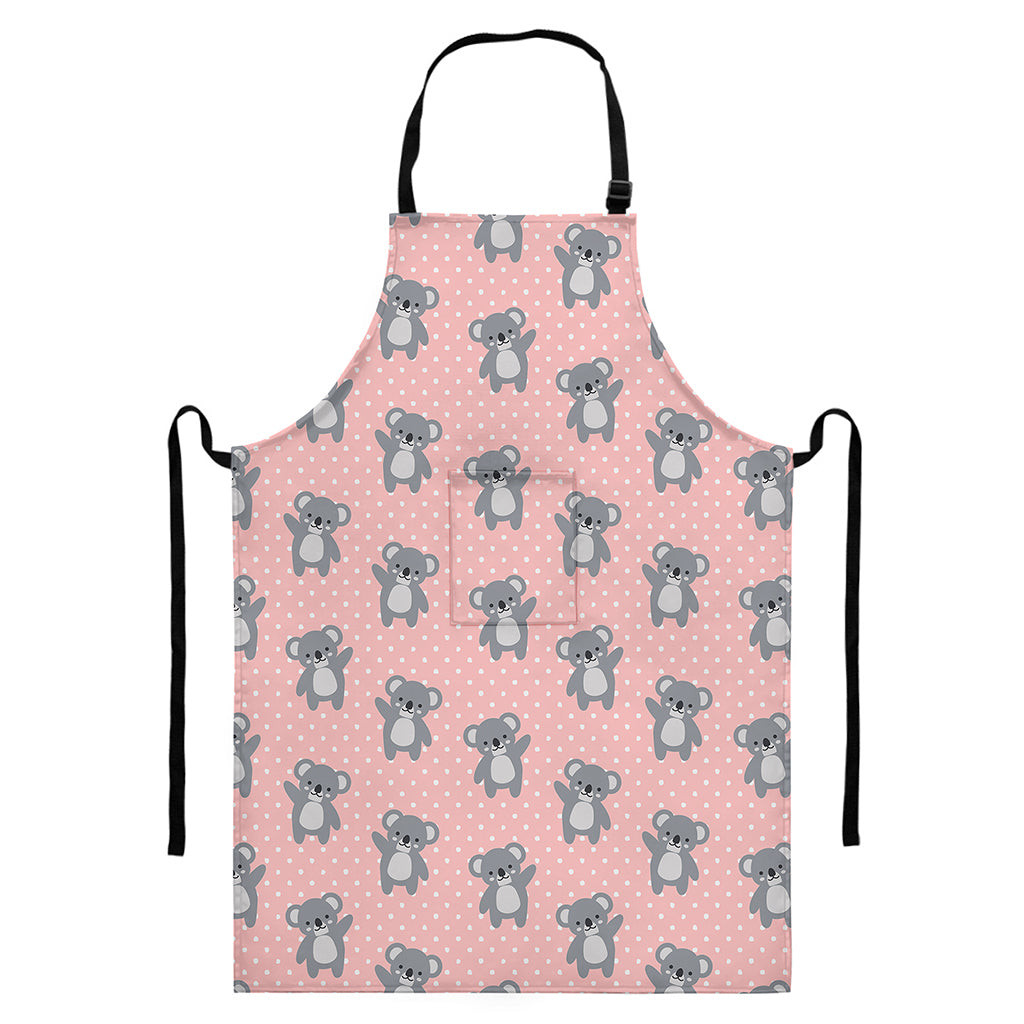 Polka Dot Koala Pattern Print Bib Apron With Pocket