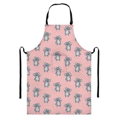 Polka Dot Koala Pattern Print Bib Apron With Pocket