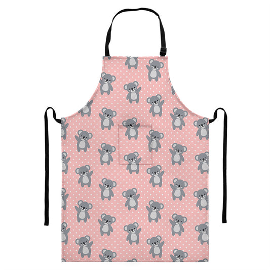 Polka Dot Koala Pattern Print Bib Apron With Pocket