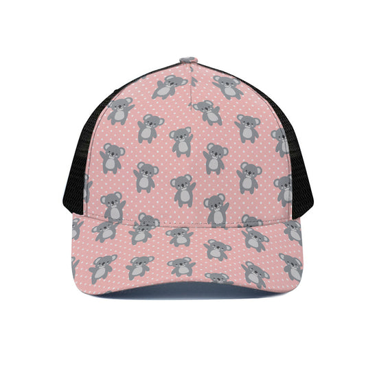Polka Dot Koala Pattern Print Black Mesh Trucker Cap