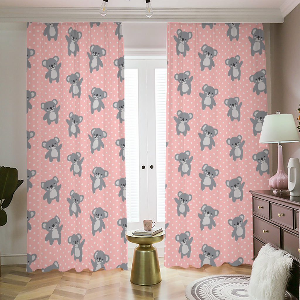 Polka Dot Koala Pattern Print Blackout Pencil Pleat Curtains