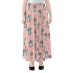 Polka Dot Koala Pattern Print Chiffon Maxi Skirt