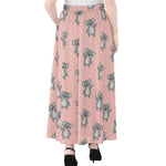 Polka Dot Koala Pattern Print Chiffon Maxi Skirt