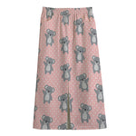 Polka Dot Koala Pattern Print Cotton Front Slit Maxi Skirt