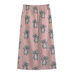 Polka Dot Koala Pattern Print Cotton Front Slit Maxi Skirt