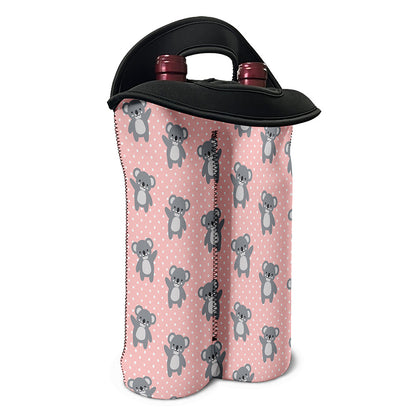 Polka Dot Koala Pattern Print Double Neoprene Wine Tote
