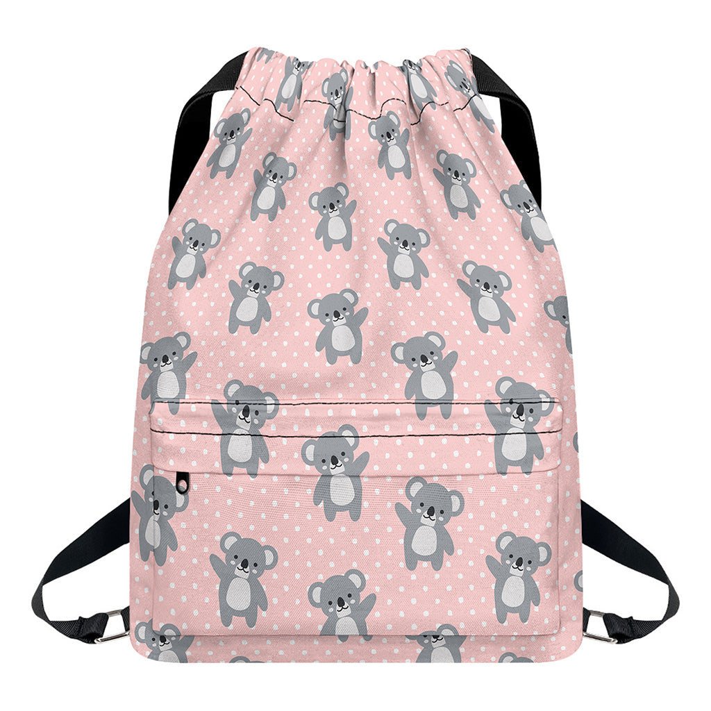 Polka Dot Koala Pattern Print Drawstring Backpack