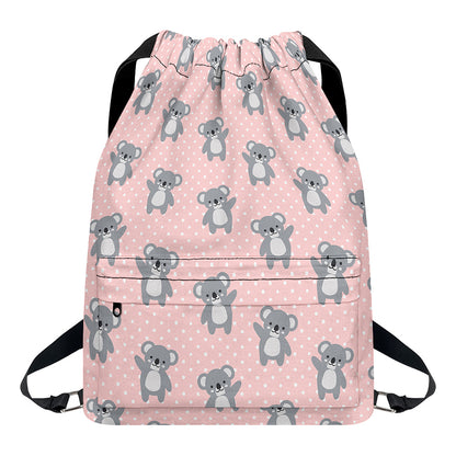Polka Dot Koala Pattern Print Drawstring Backpack