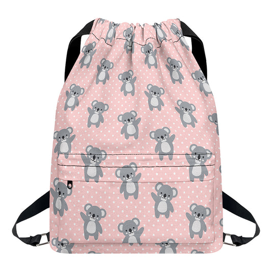 Polka Dot Koala Pattern Print Drawstring Backpack