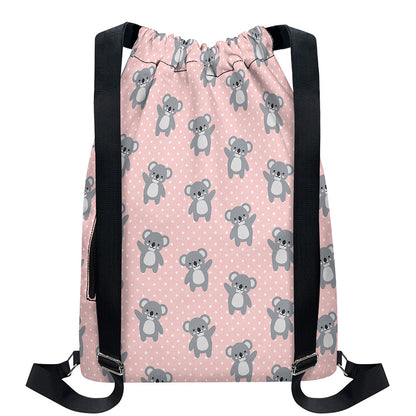 Polka Dot Koala Pattern Print Drawstring Backpack