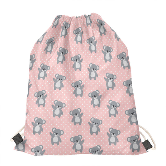 Polka Dot Koala Pattern Print Drawstring Bag