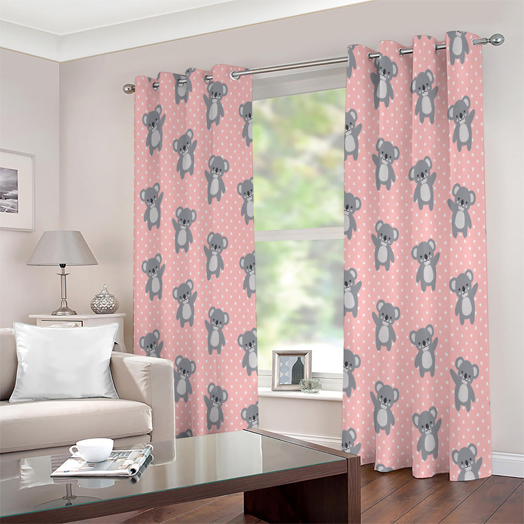 Polka Dot Koala Pattern Print Extra Wide Grommet Curtains