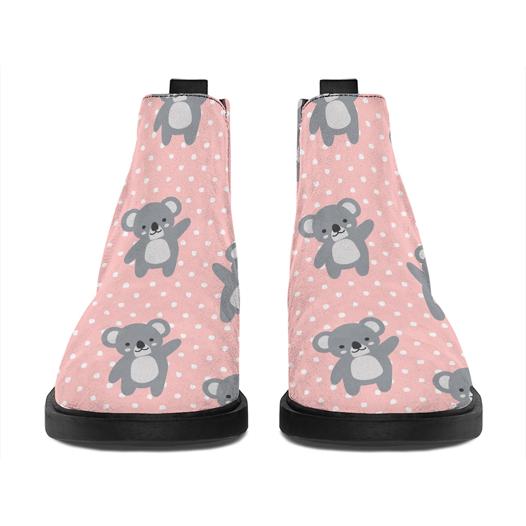 Polka Dot Koala Pattern Print Flat Ankle Boots